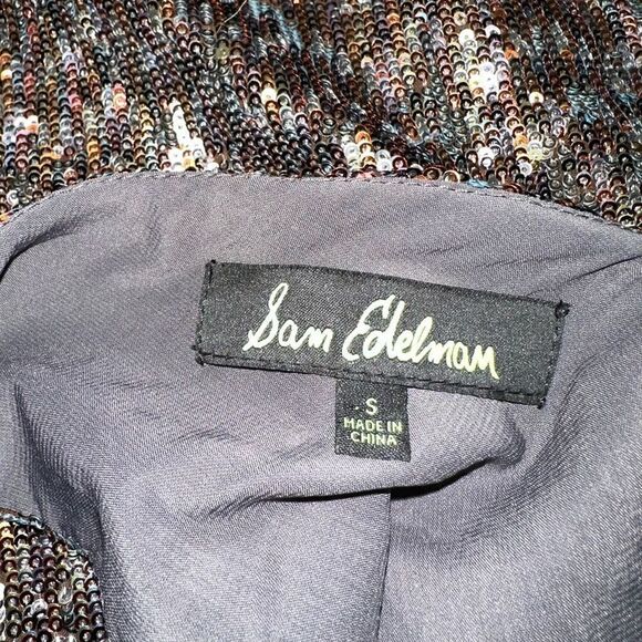 Sam Edelman Gold Metallic All Over Sequin Cocktail Dress Small Sleeveless Glam - Picture 5 of 11